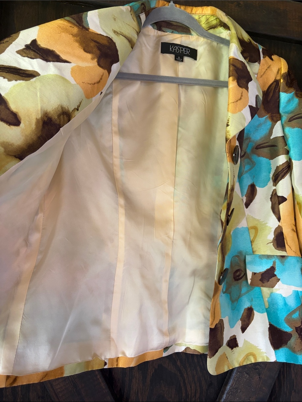 Kasper Yellow and Turquoise Floral Cropped Blazer - Size 8 - Picture 6 of 7